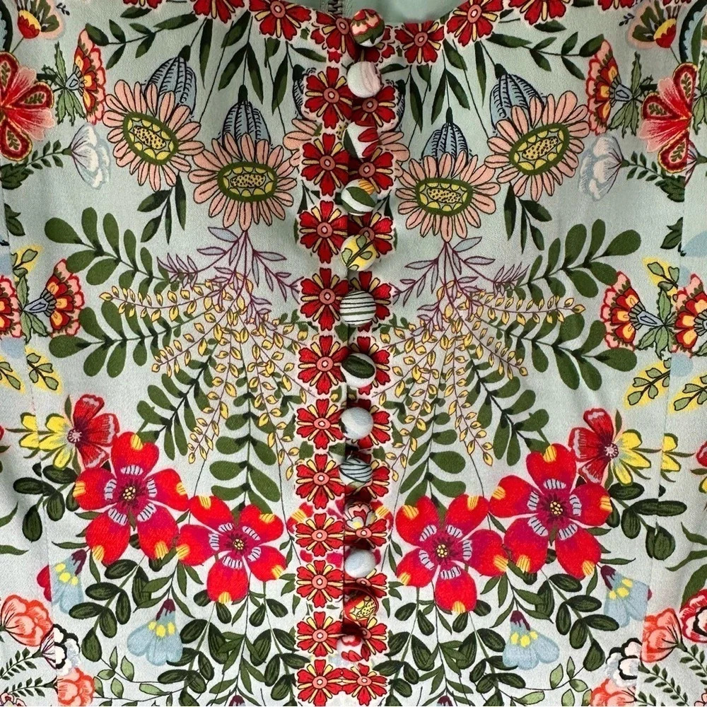 Alice + Olivia Floral Patchwork Midi Dress in Light Blue and Rust - Picture 3 of 10